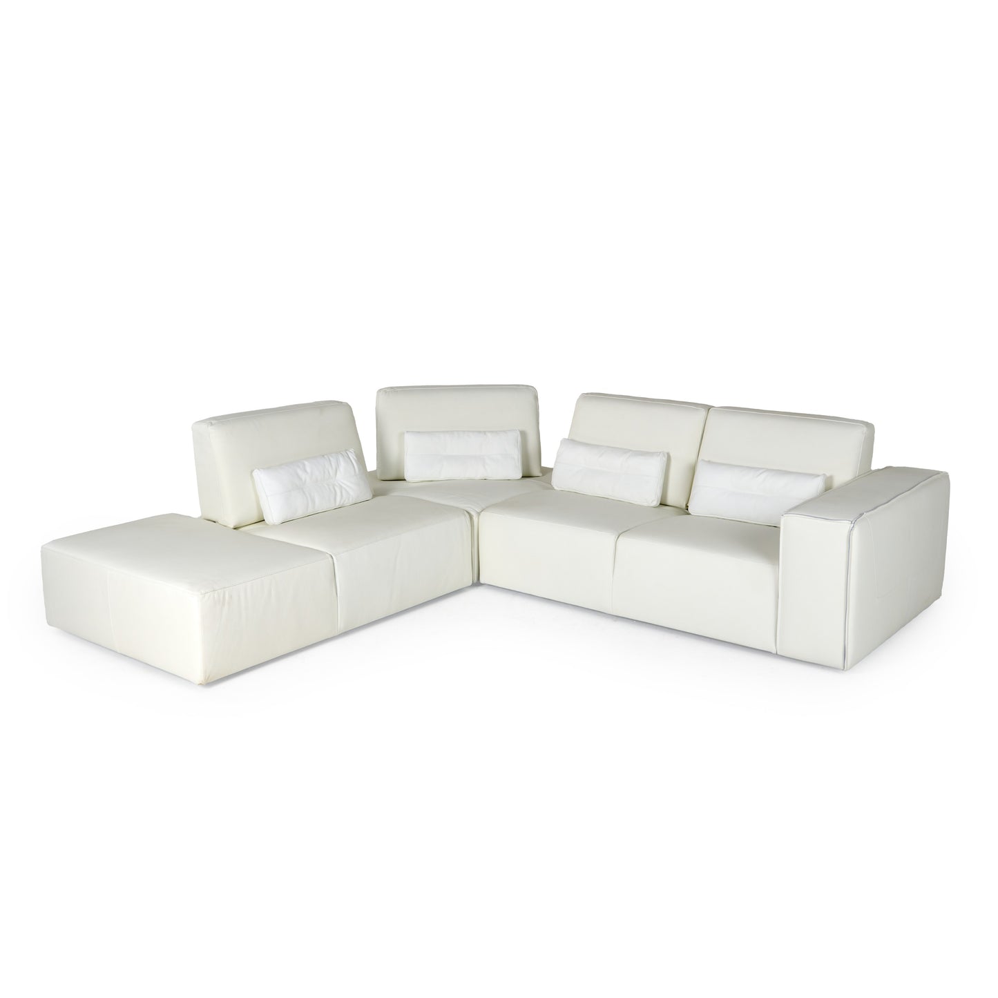 Lamod Italia Hollywood Italian White Leather LAF Chaise Sectional Sofa