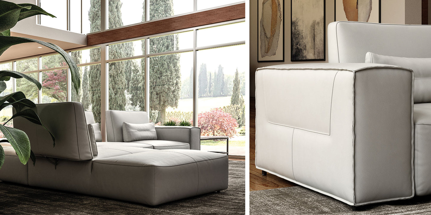 Lamod Italia Hollywood Italian Leather White Sectional Sofa with Armless Seat with No Back
