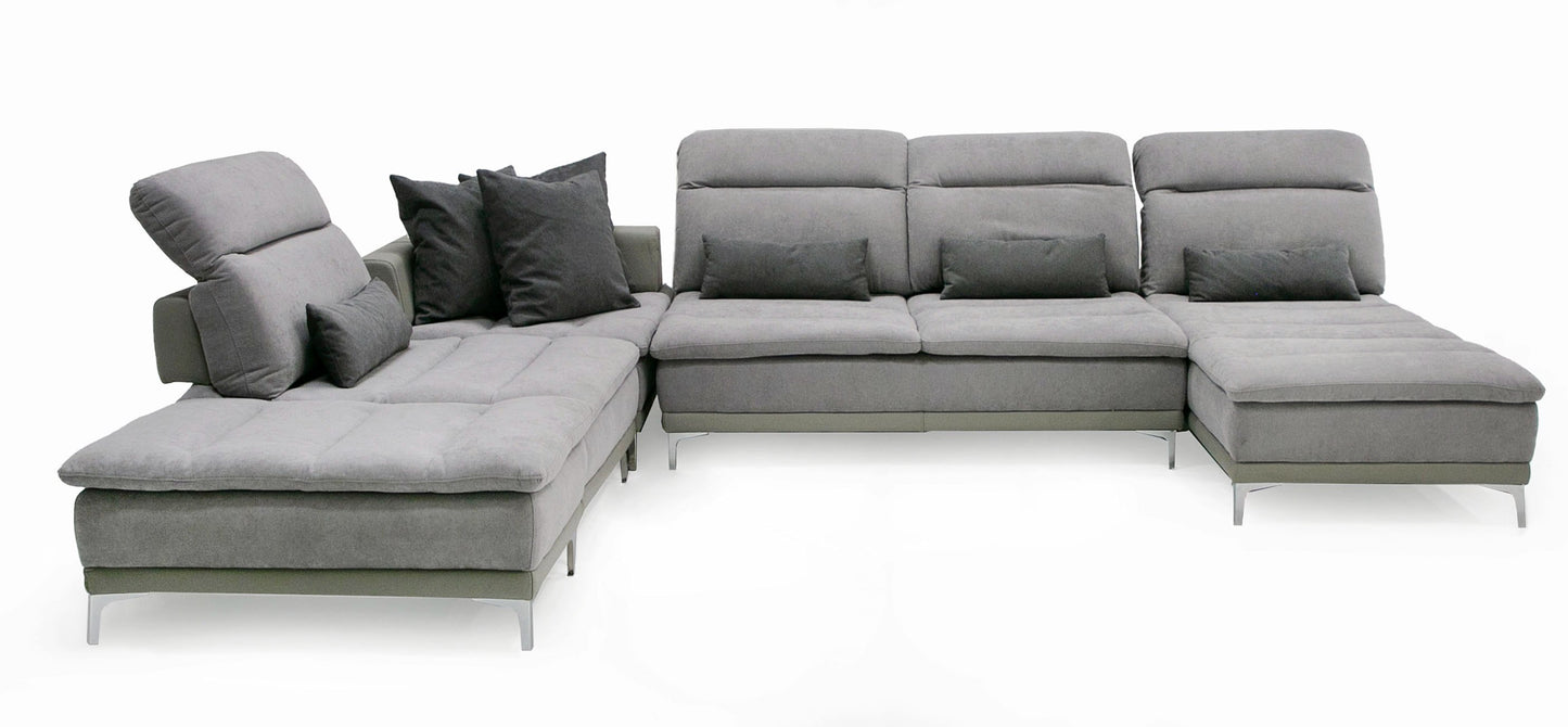 David Ferrari Horizon Modern Grey Fabric Grey Leather U Shaped Sectional Sofa