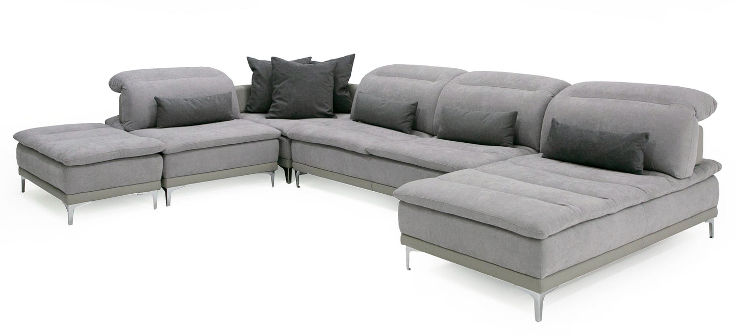 David Ferrari Horizon Modern Grey Fabric Grey Leather U Shaped Sectional Sofa