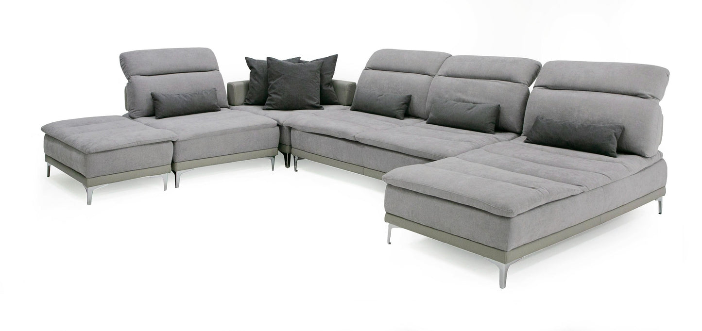 David Ferrari Horizon Modern Grey Fabric Grey Leather U Shaped Sectional Sofa