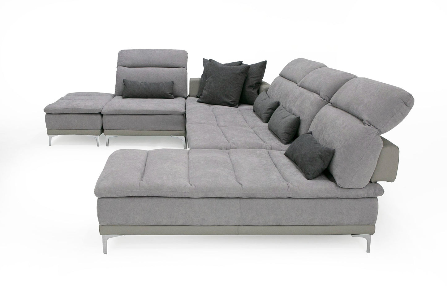 David Ferrari Horizon Modern Grey Fabric Grey Leather U Shaped Sectional Sofa