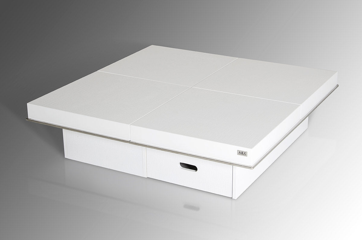 Horizon Modern White Crocodile Coffee Table w/ Pull Out Squares