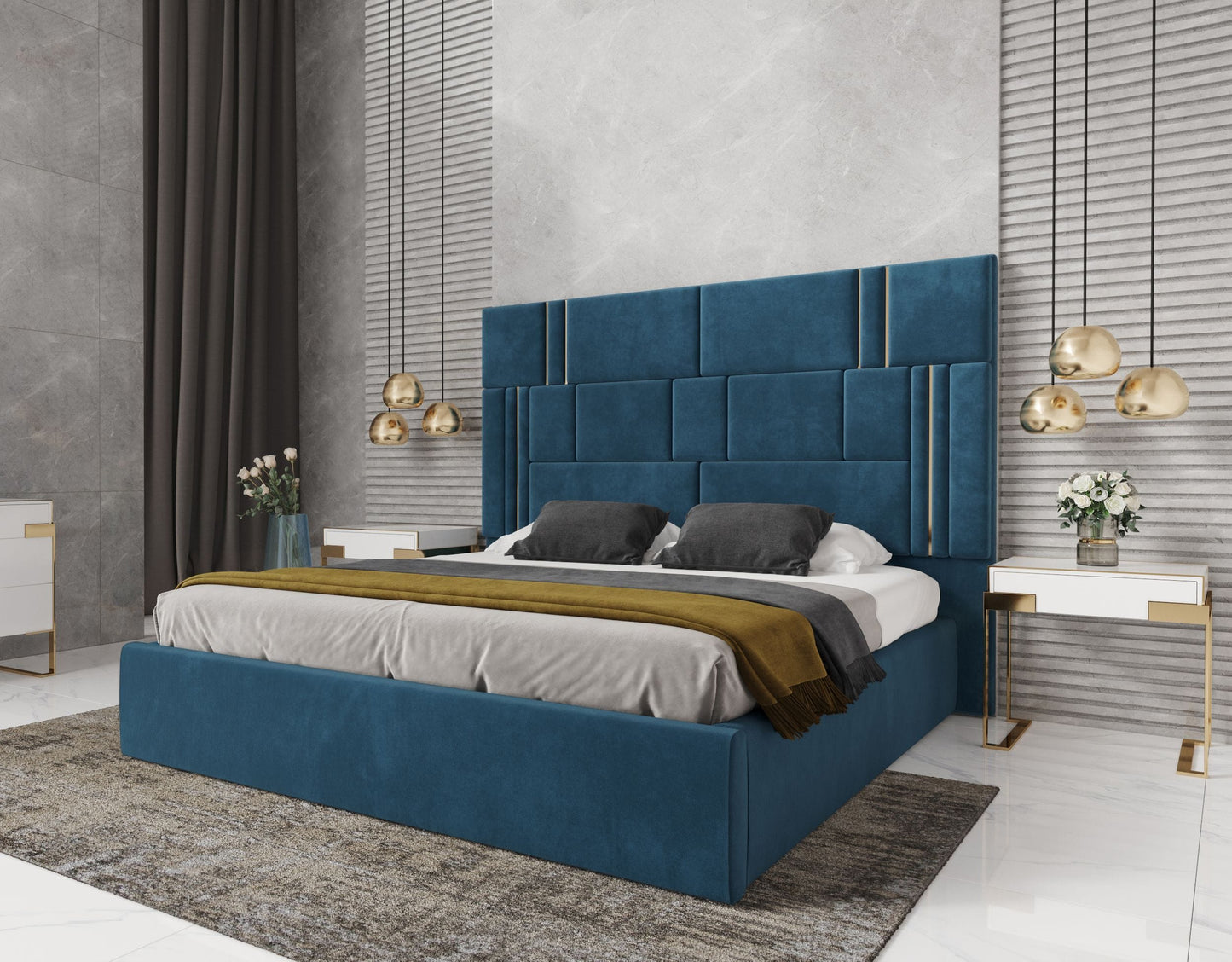 Modrest Adonis Modern Blue Fabric Bed