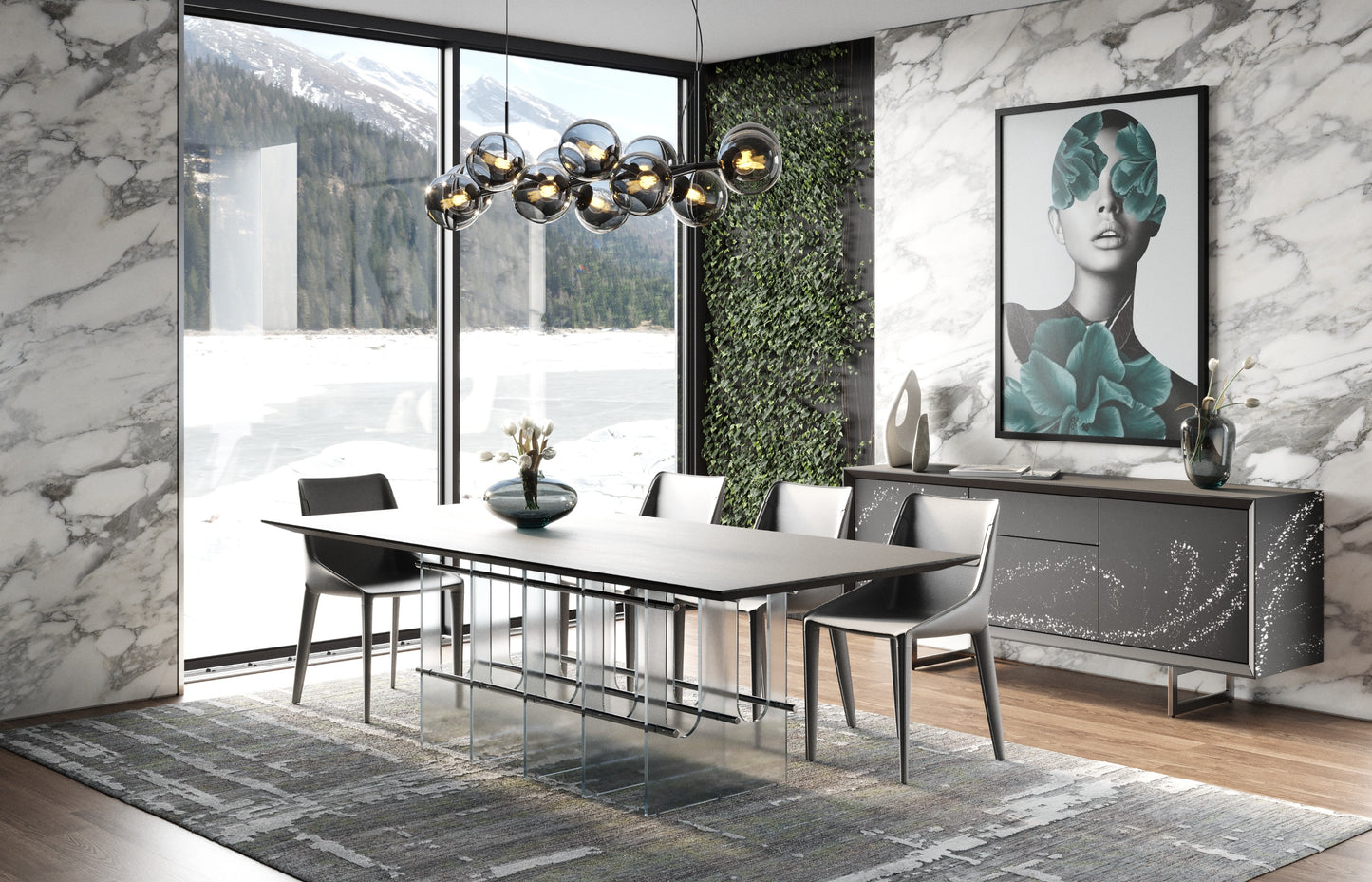 Modrest Inverness Contemporary Black Oak Acrylic Dining Table