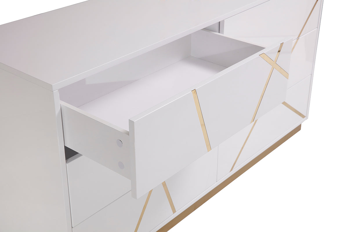 Modrest Nixa Modern Wide White and Gold Dresser