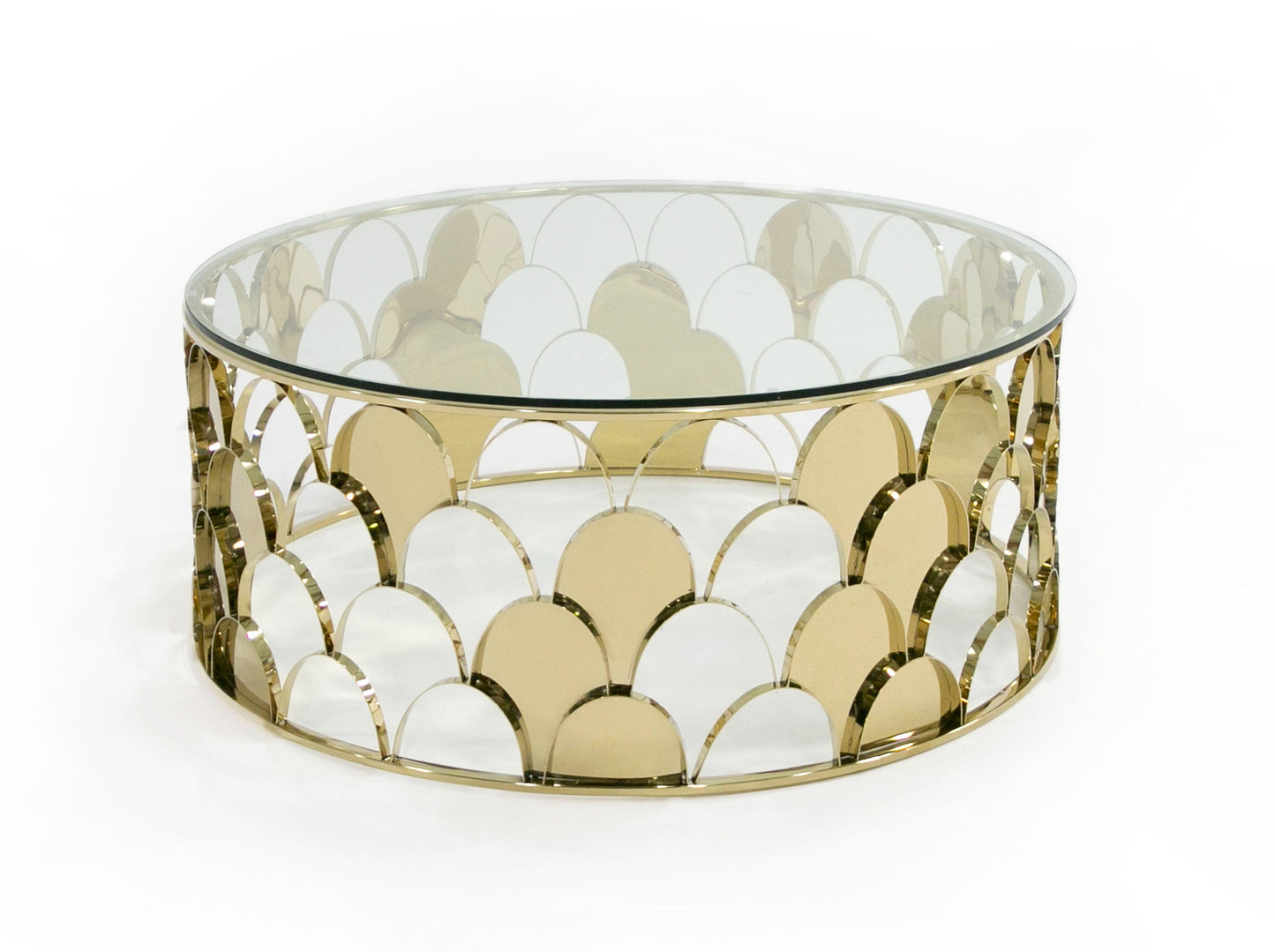 Modrest Javier Modern Glass and Gold Round Coffee Table
