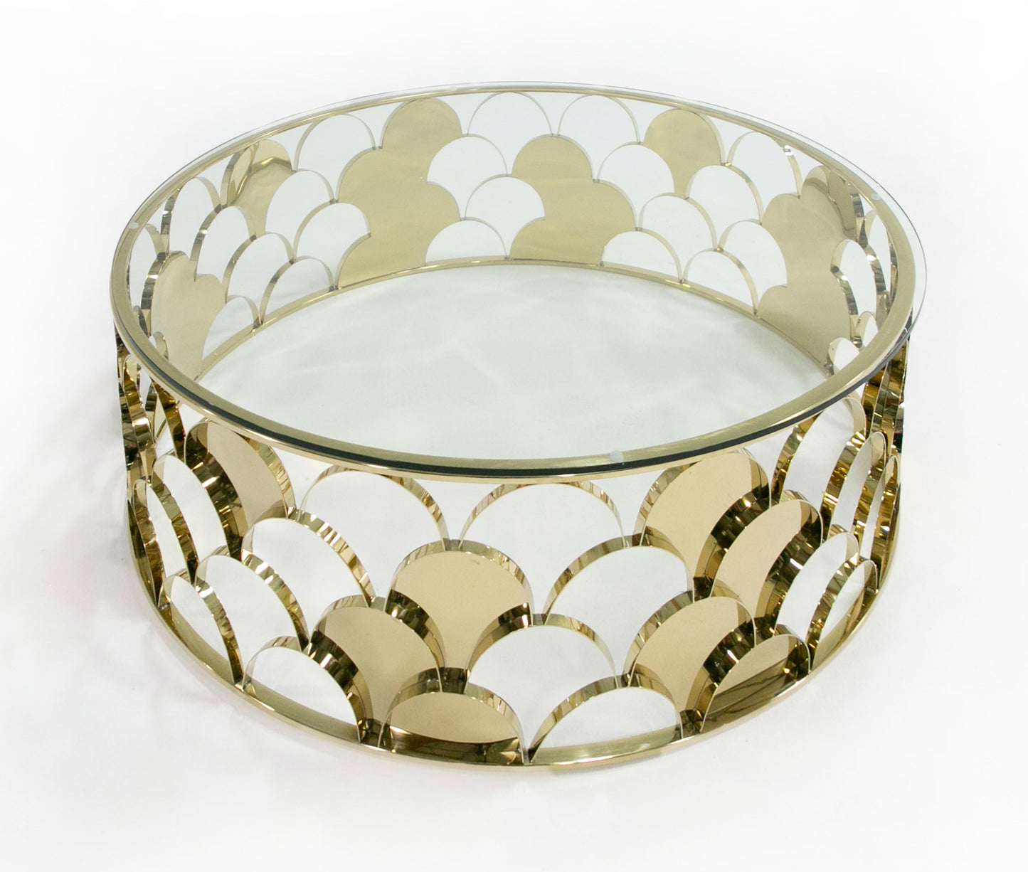 Modrest Javier Modern Glass and Gold Round Coffee Table