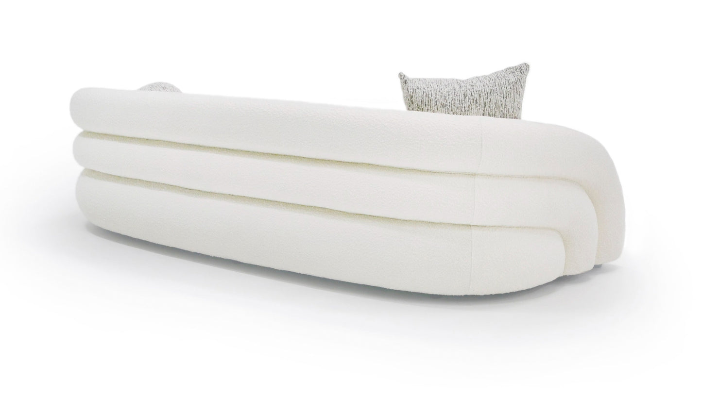 Modrest Joshua Modern 4-Seater Curved White and Taupe Fabric Sofa