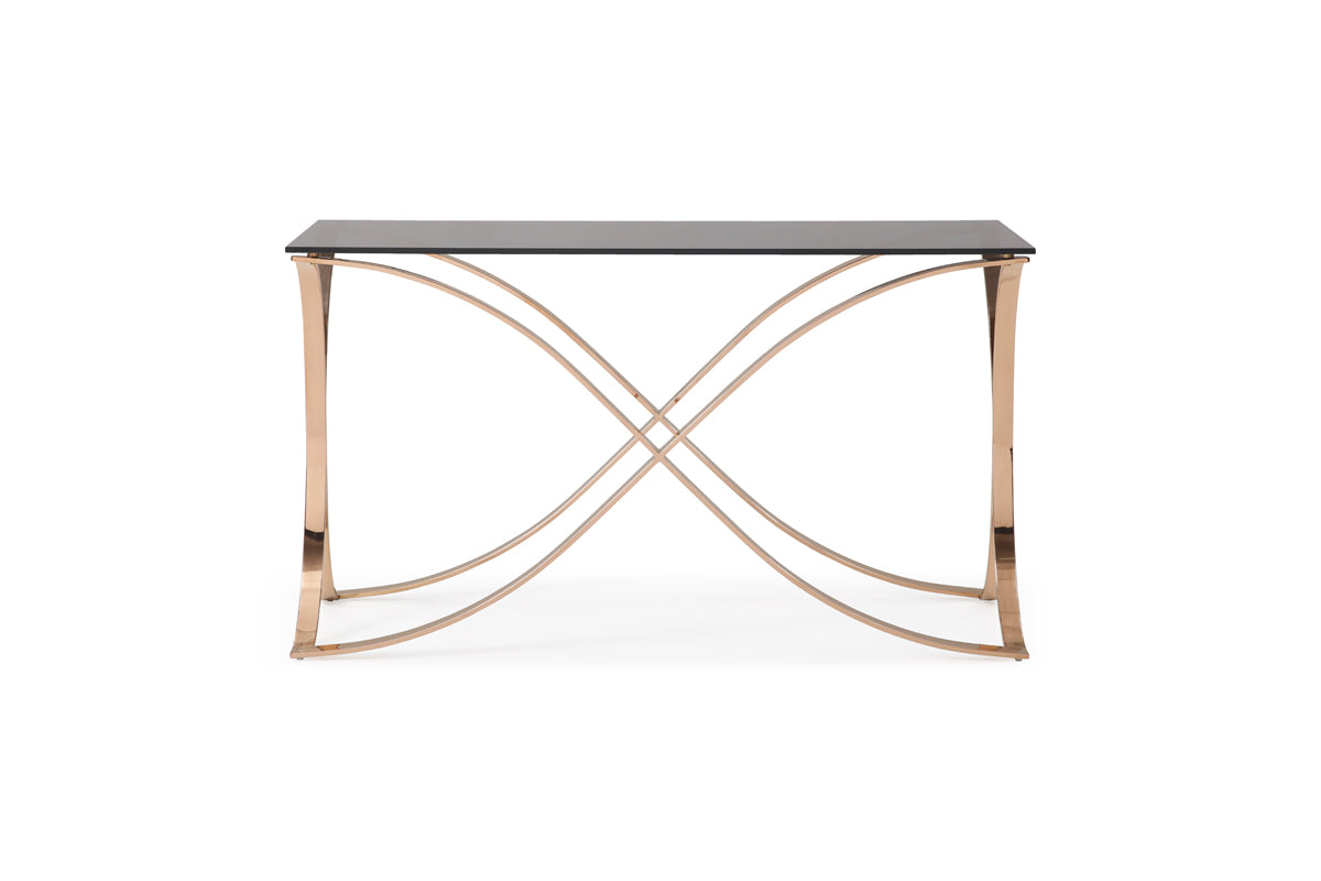 Modrest Reklaw Modern Smoked Glass and Rosegold Console Table