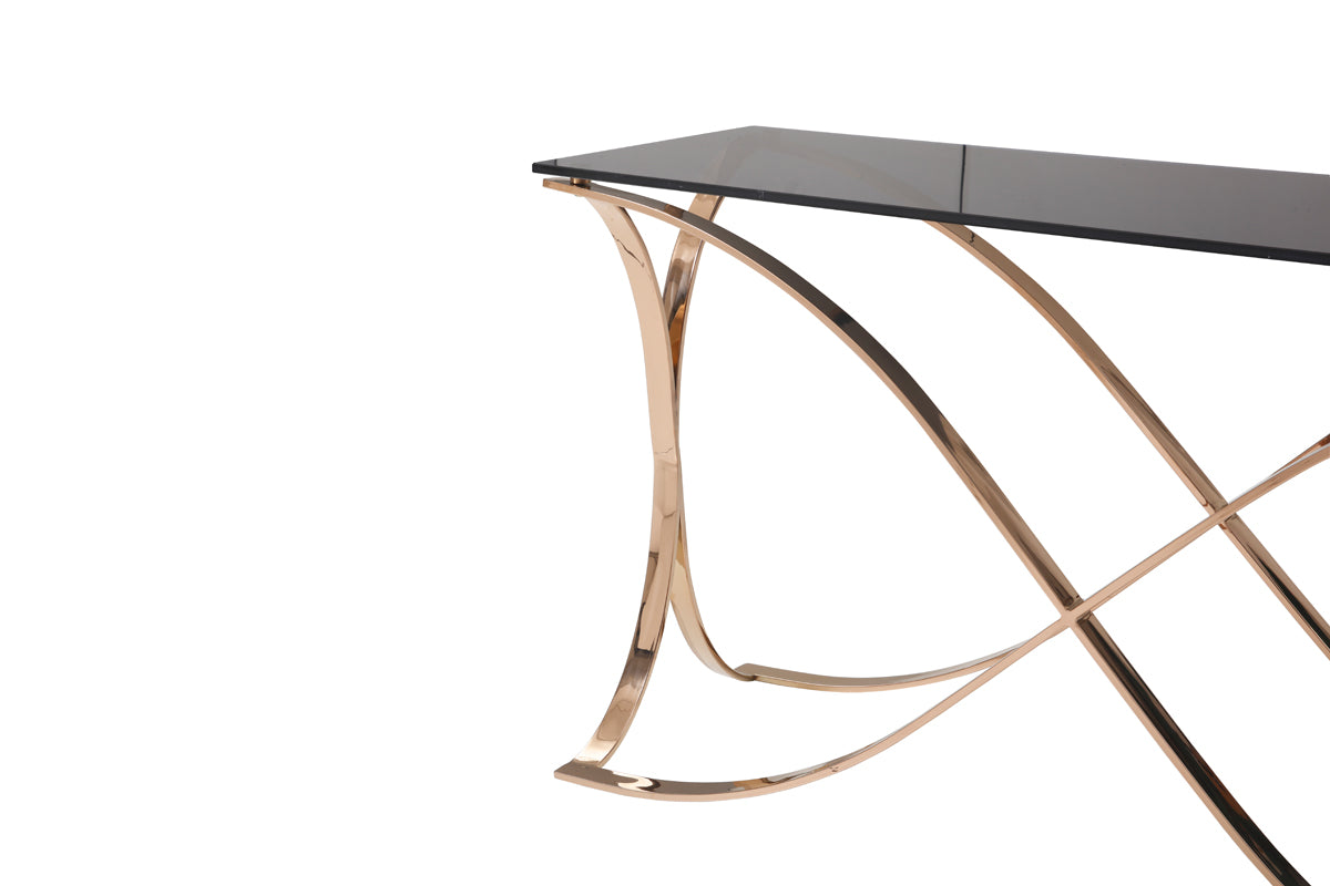 Modrest Reklaw Modern Smoked Glass and Rosegold Console Table
