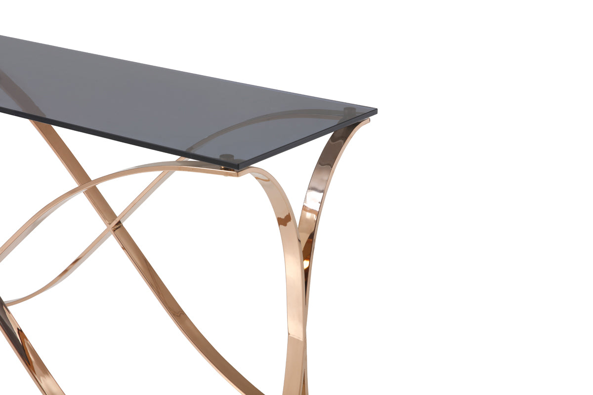 Modrest Reklaw Modern Smoked Glass and Rosegold Console Table