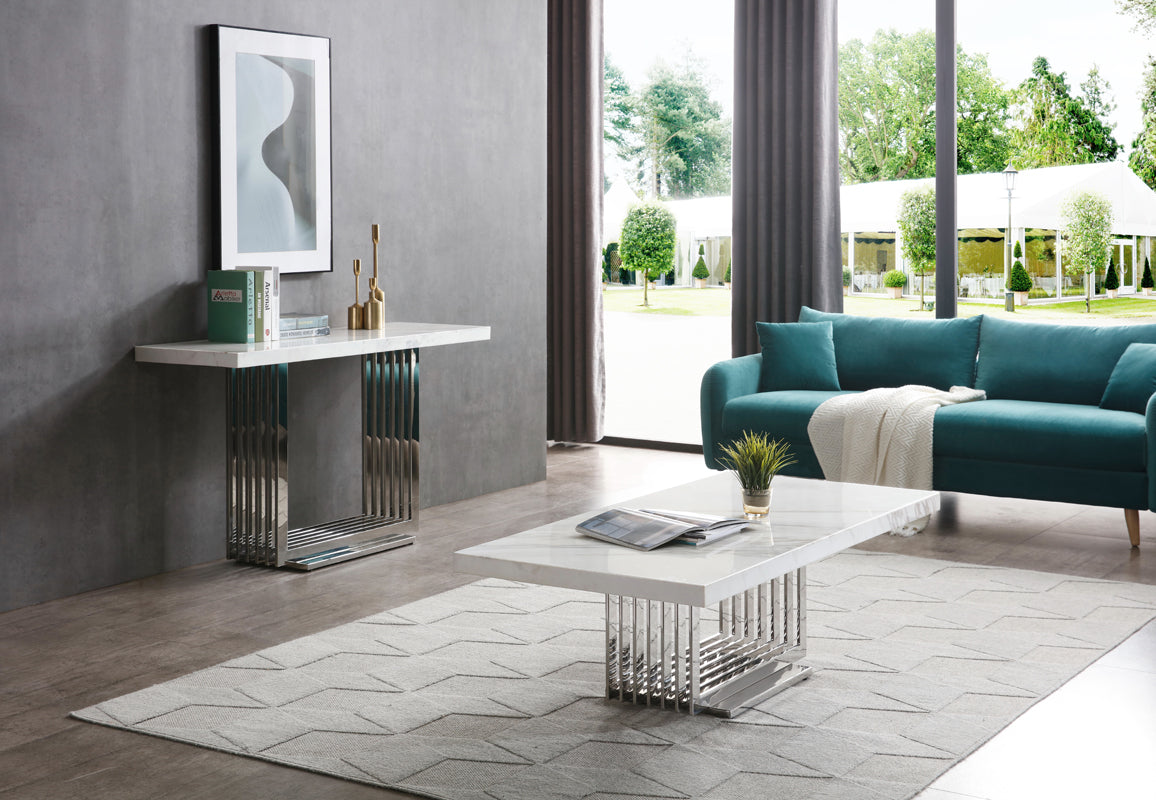 Modrest Kingsley Modern Marble and Stainless Steel Console Table