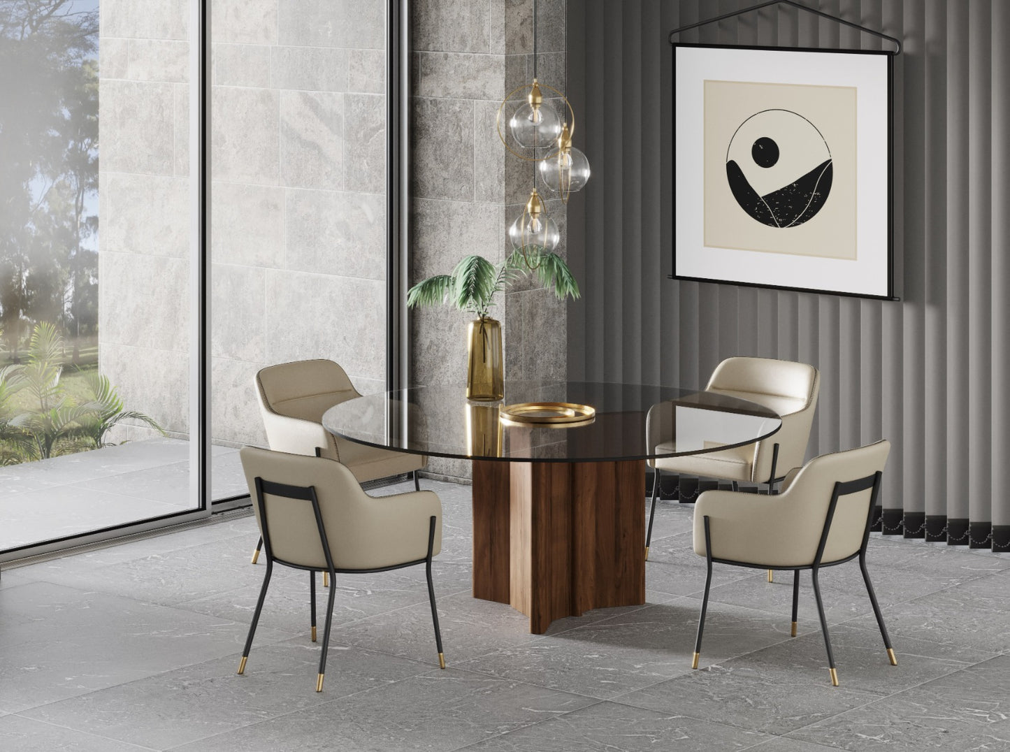 Modrest Kaye Modern Walnut Glass 71" Round Dining Table