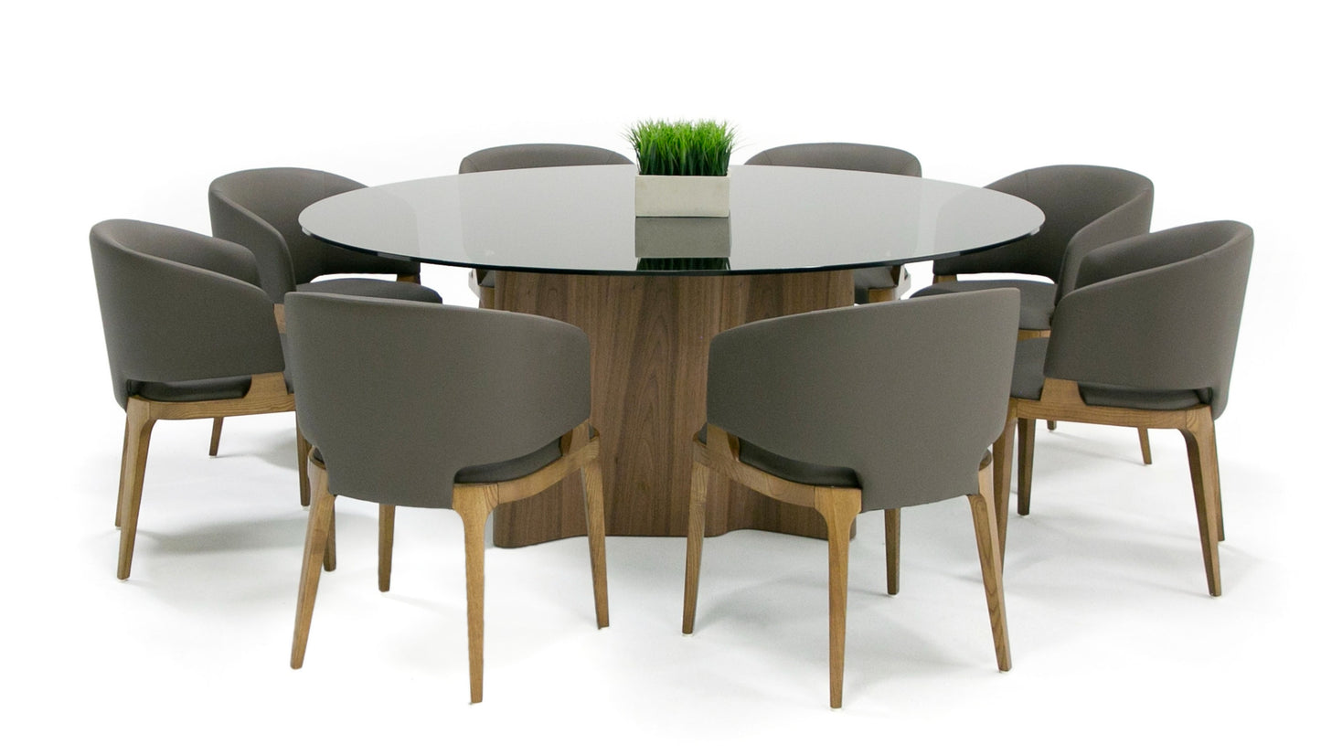 Modrest Kaye Modern Walnut Glass 71" Round Dining Table