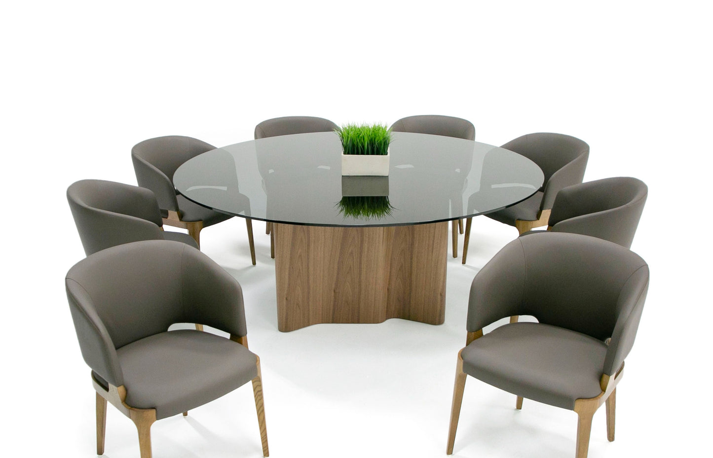 Modrest Kaye Modern Walnut Glass 71" Round Dining Table
