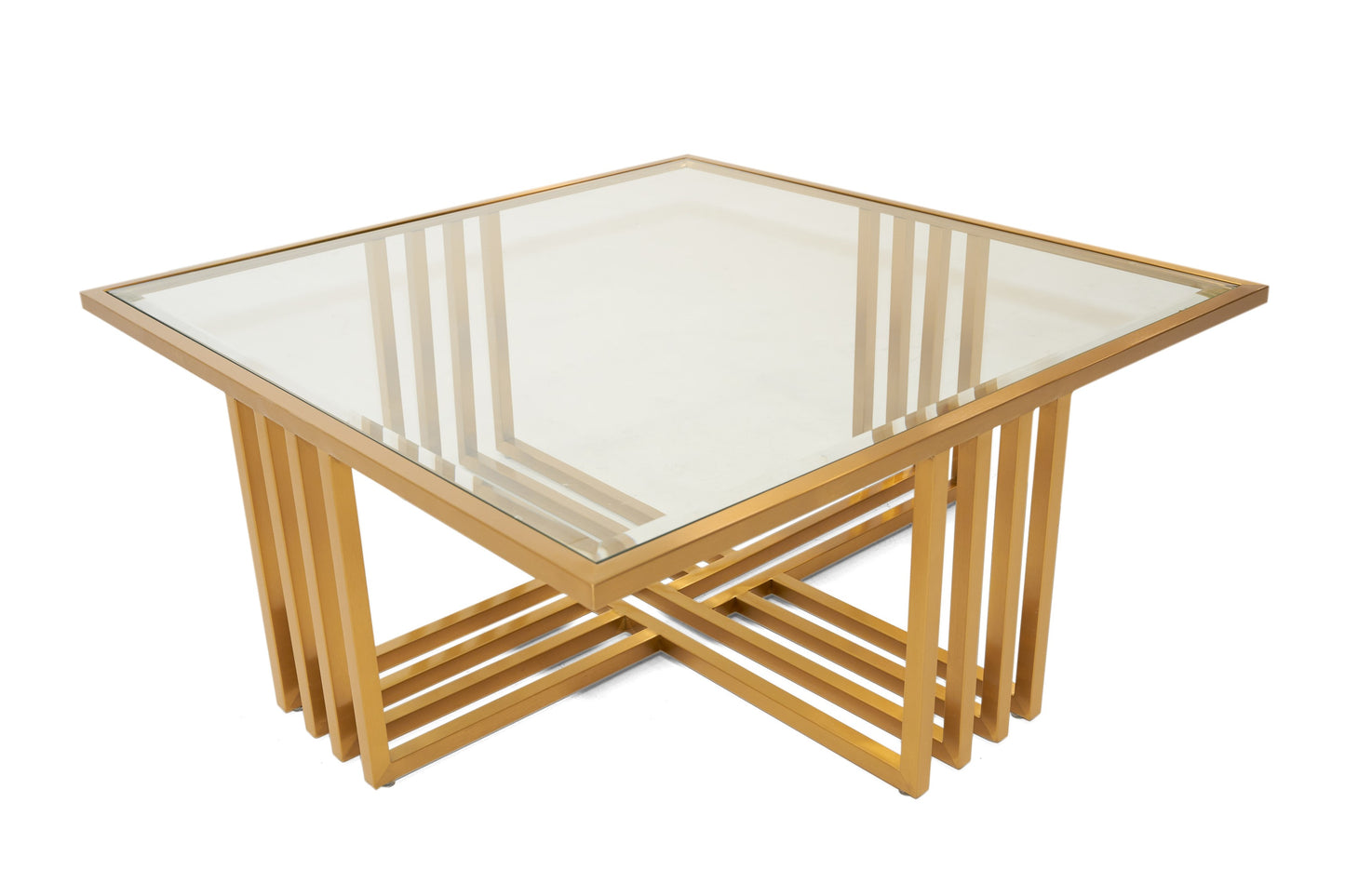 Modrest Kodiak Glam Clear Glass and Gold Glass Coffee Table