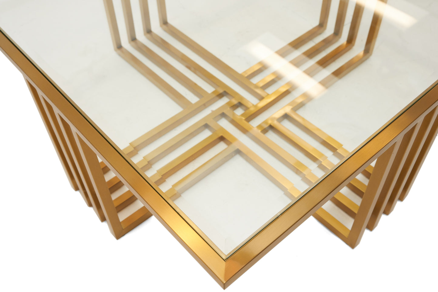 Modrest Kodiak Glam Clear Glass and Gold Glass Coffee Table
