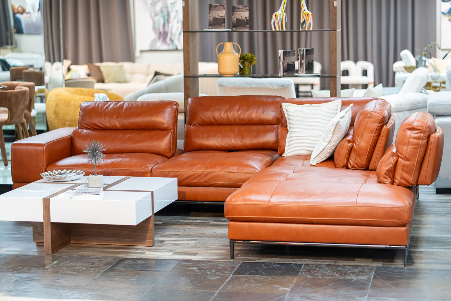 Divani Casa Kudos Modern Cognac RAF Chaise Sectional Sofa