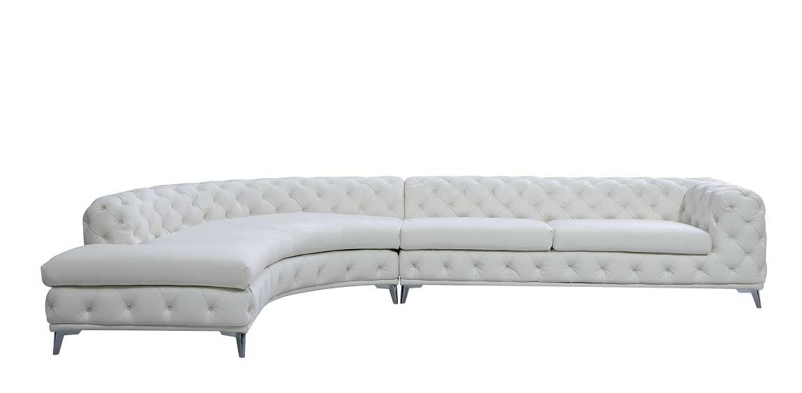 DIvani Casa Kohl Contemporary White LAF Curved Shape Sectional Sofa w/ Chaise