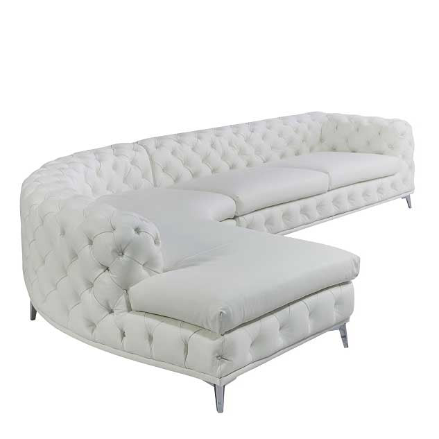 DIvani Casa Kohl Contemporary White LAF Curved Shape Sectional Sofa w/ Chaise