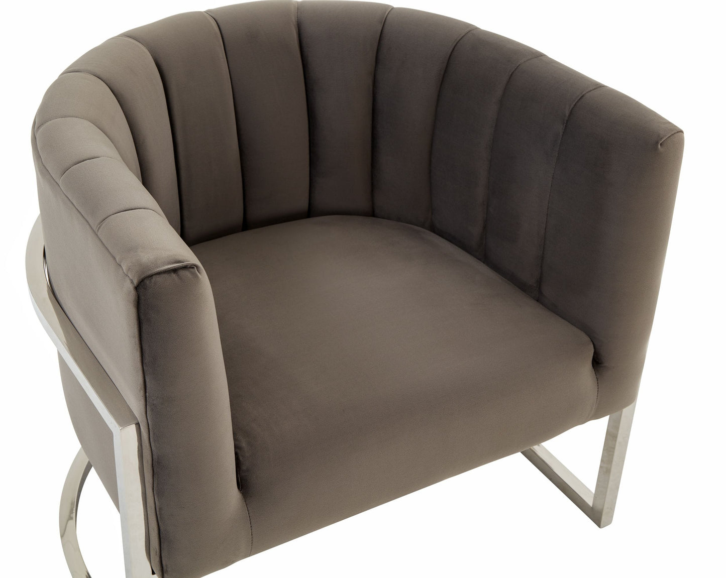 Modrest Landau Modern Grey Velvet and Stainless Steel Accent Chair