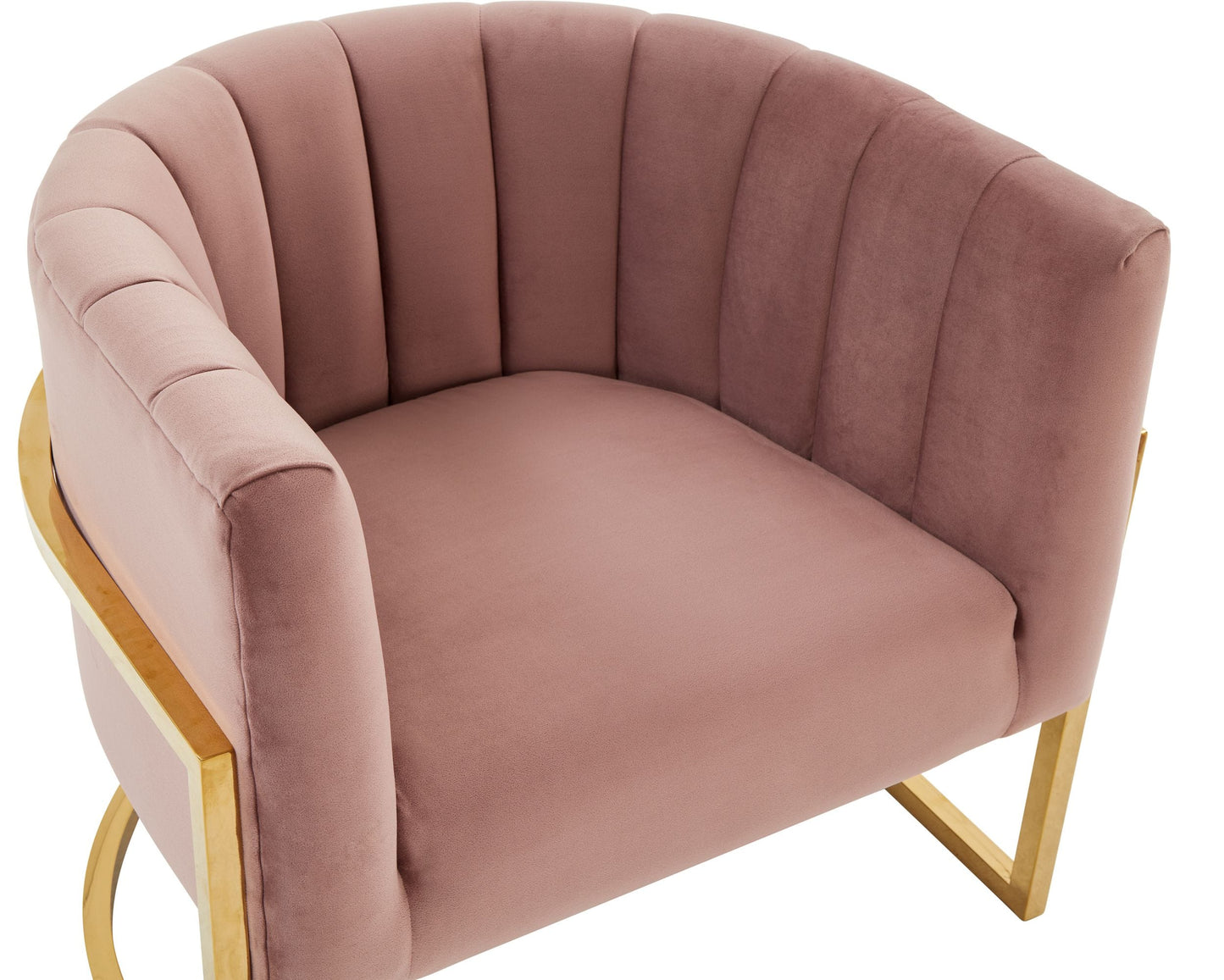 Modrest Landau Modern Pink Velvet and Gold Stainless Steel Accent Chair