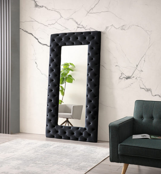 Modrest Legend Transitional Black Velvet Floor Mirror
