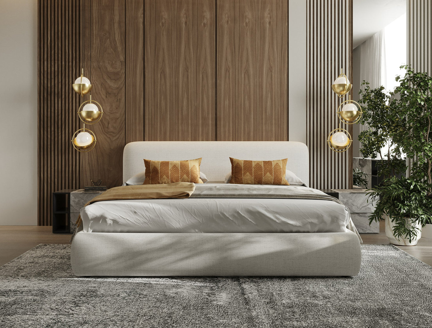 Modrest Liam Modern Ivory Fabric Upholstered Bed