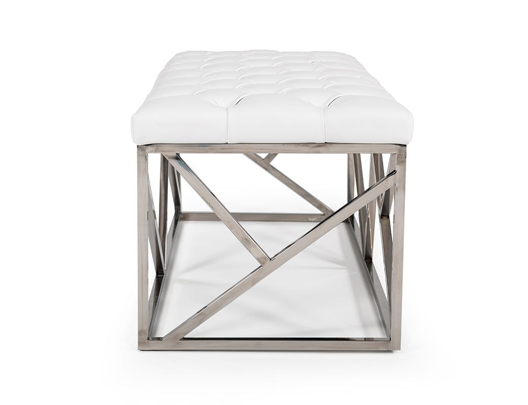 Modrest Lindsey Modern White Leatherette and Stainless Steel Bench
