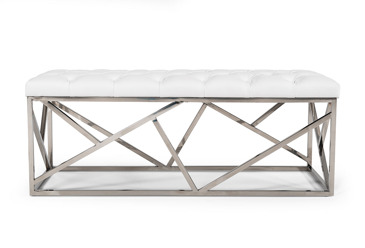 Modrest Lindsey Modern White Leatherette and Stainless Steel Bench