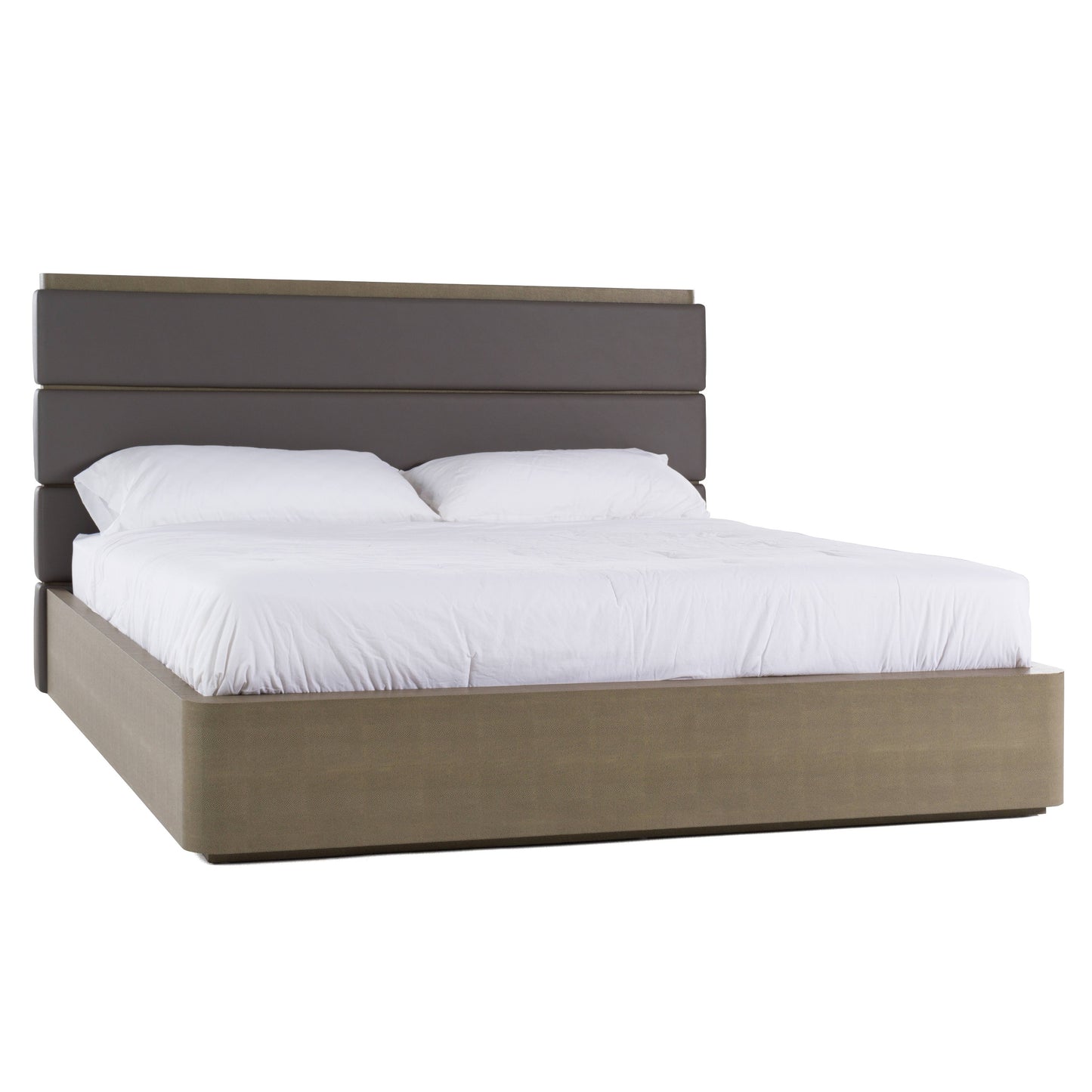 Modrest Lois Modern Grey Leather and Beige Shagreen Bed
