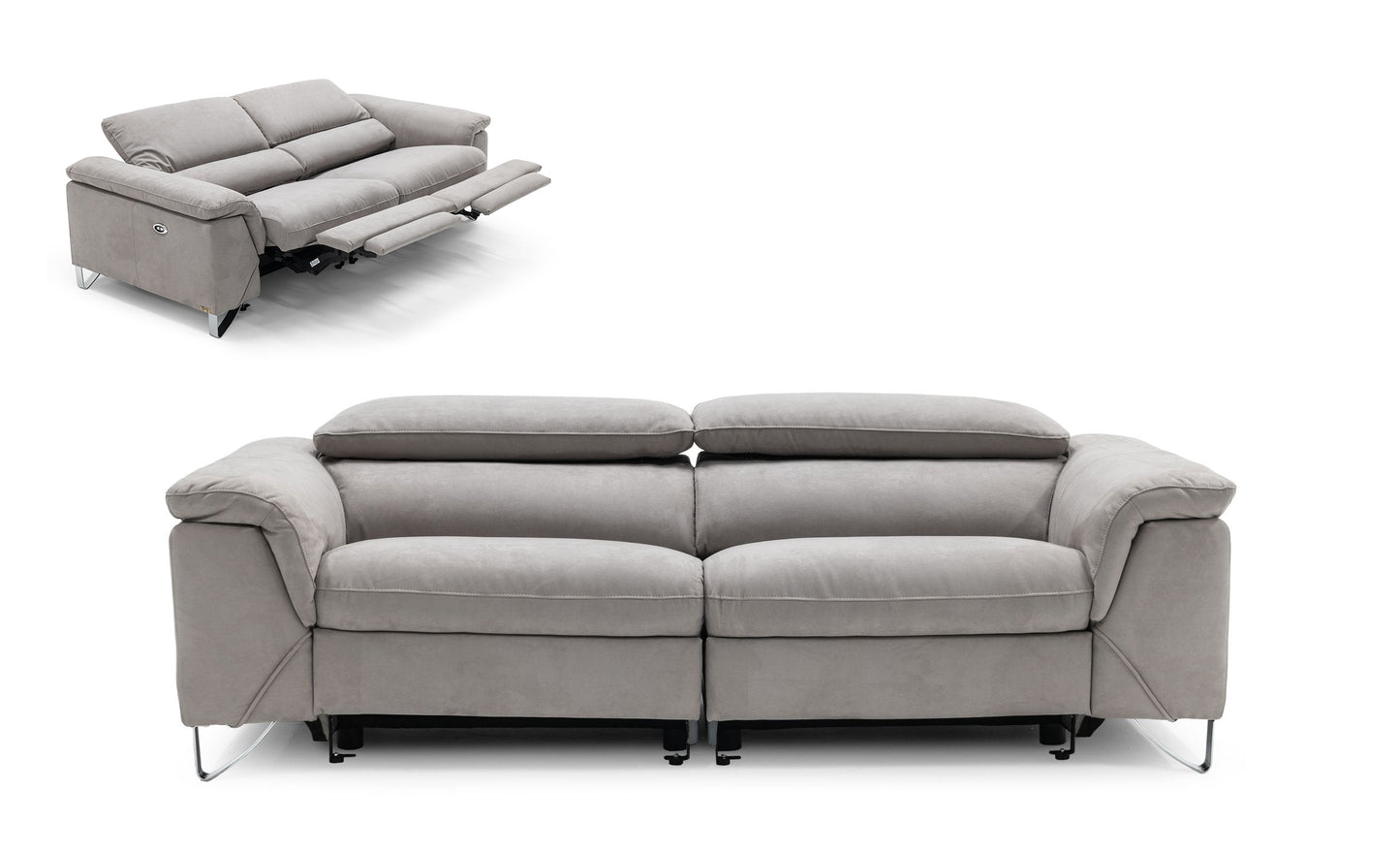 Divani Casa Maine Modern Light Grey Fabric Sofa w/ Electric Recliners