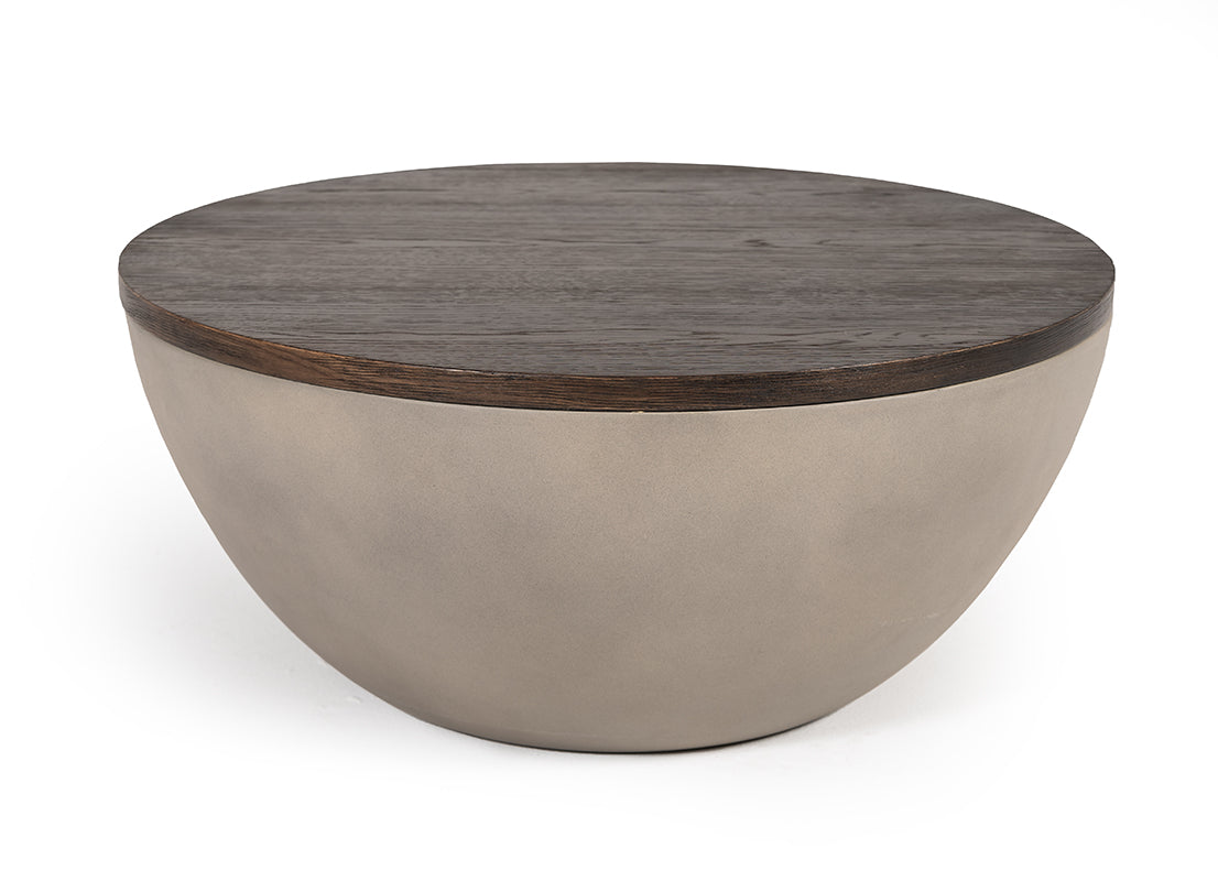 Modrest Marie Modern Concrete and Brown Oak Round Coffee Table