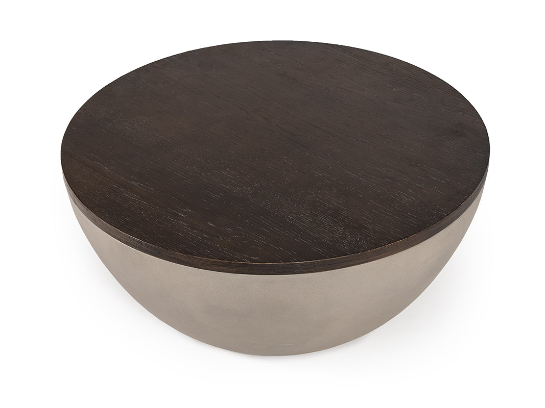 Modrest Marie Modern Concrete and Brown Oak Round Coffee Table