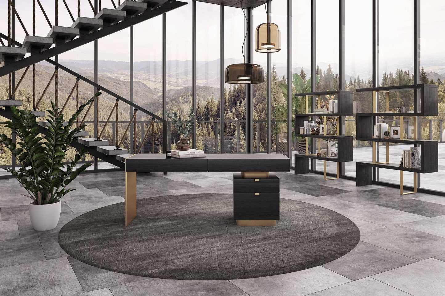 Modrest Maze Elm Grey and Gold Bookcase