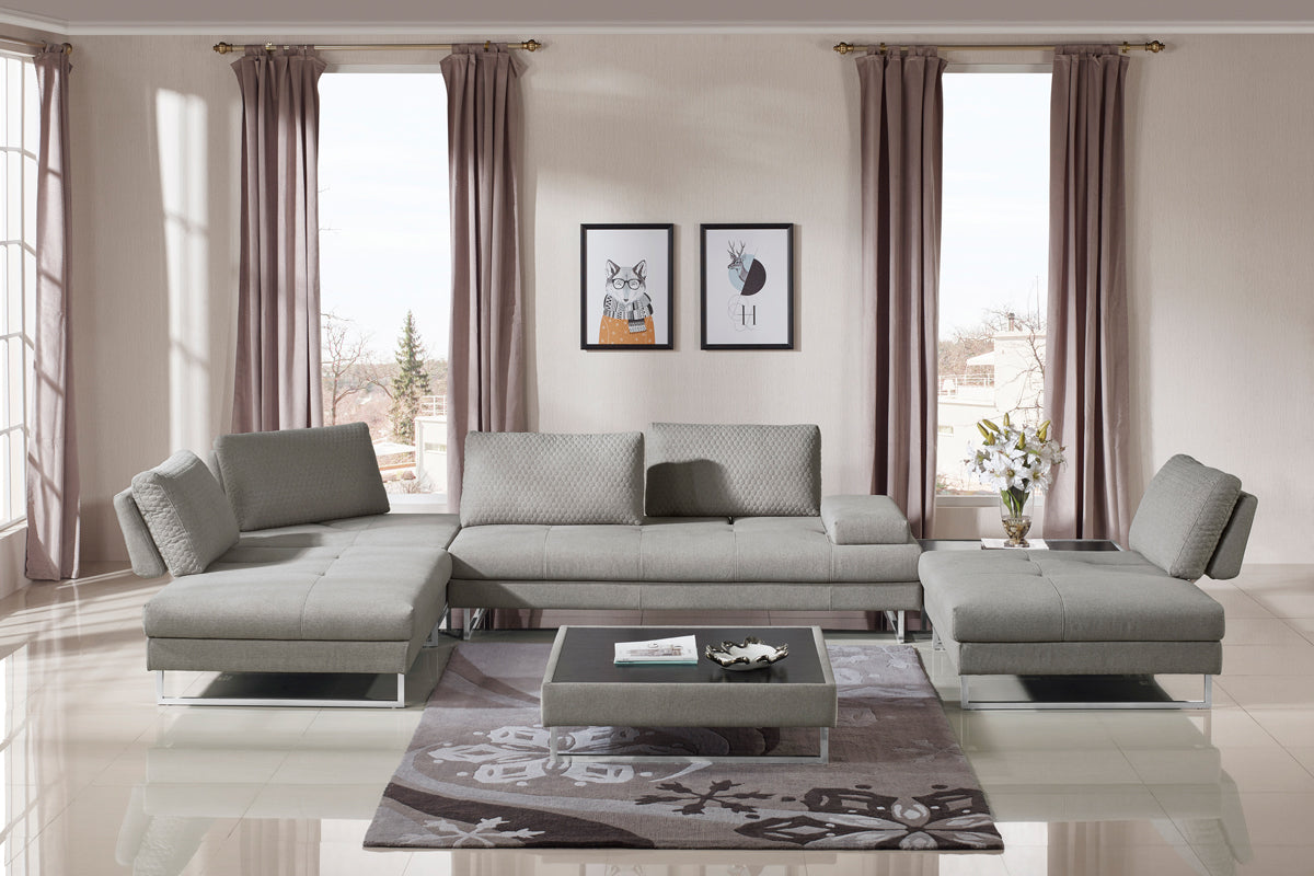 Divani Casa Baxter Modern Grey Fabric Sectional Sofa Coffee Table
