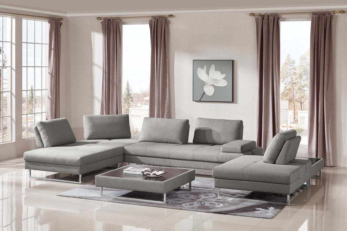 Divani Casa Baxter Modern Grey Fabric Sectional Sofa Coffee Table