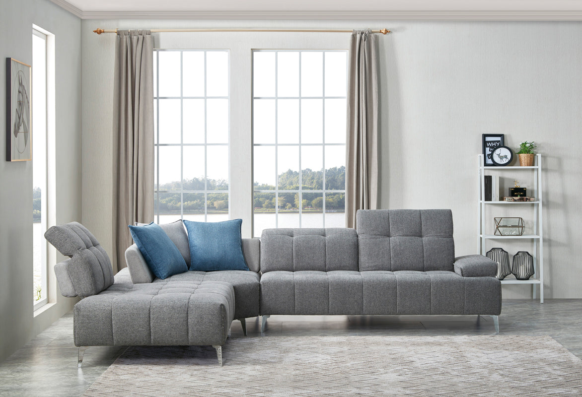 Divani Casa Nash Modern Grey Fabric Sectional Sofa Adjustable Backrest