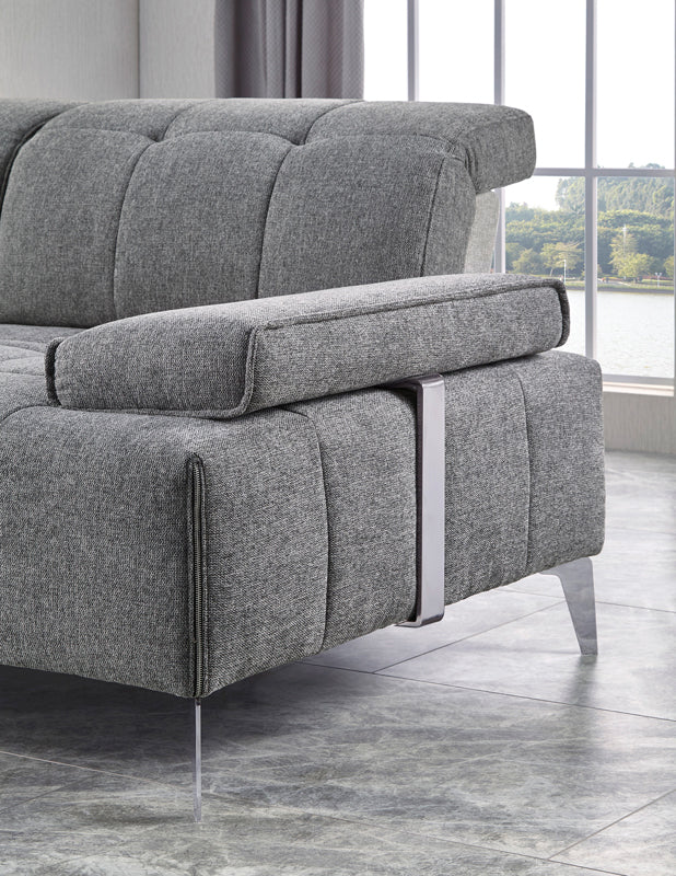 Divani Casa Nash Modern Grey Fabric Sectional Sofa Adjustable Backrest