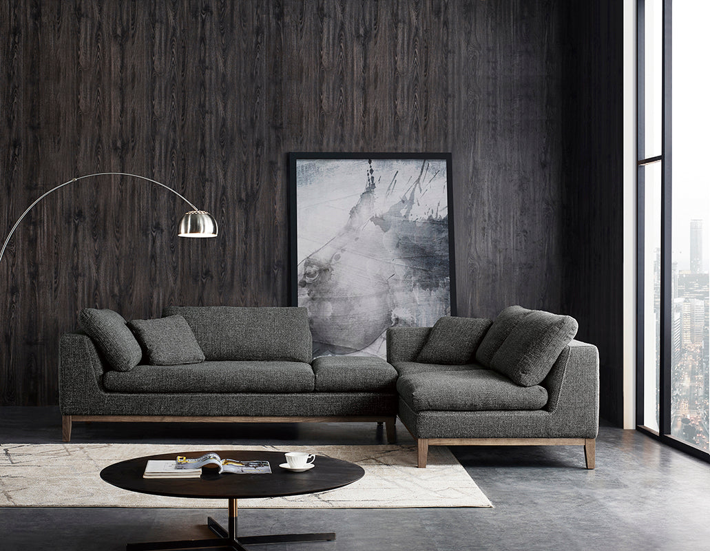 Divani Casa Hickman Modern Dark Grey Fabric Right Facing Sectional Sofa