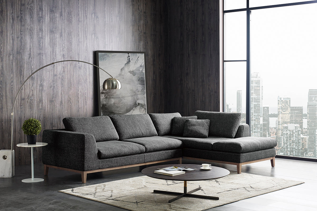 Divani Casa Hickman Modern Dark Grey Fabric Right Facing Sectional Sofa