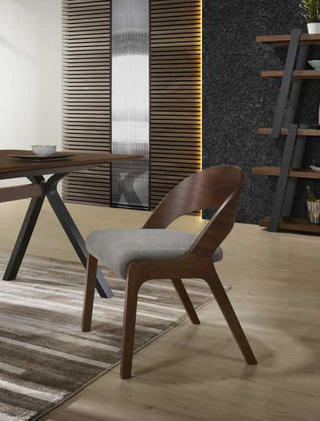 Modrest Runyon Modern Walnut and Grey Fabric Dining Chair