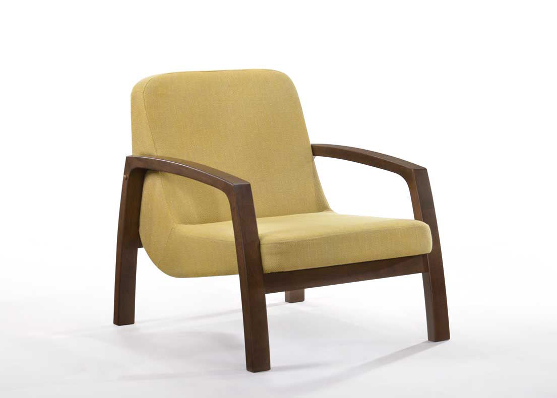 Modrest Bronson Mid-Century Modern Yellow and Walnut Accent Chair