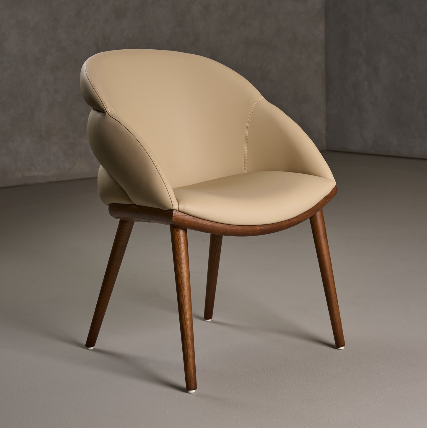 Modrest Michael Mid-Century Modern Beige Vegan Leather Walnut Dining Chair