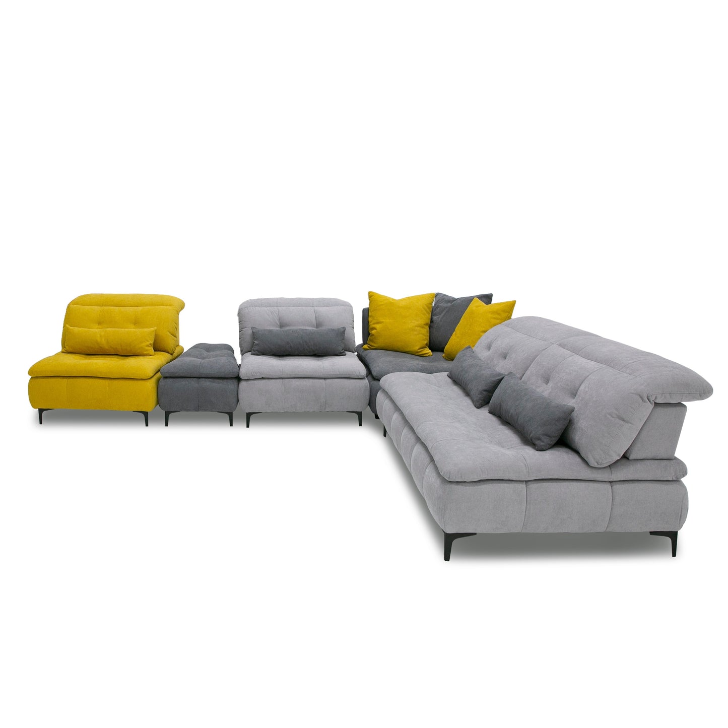 David Ferrari Mikado Italian Modern Grey Yellow Fabric Modular Sectional Sofa