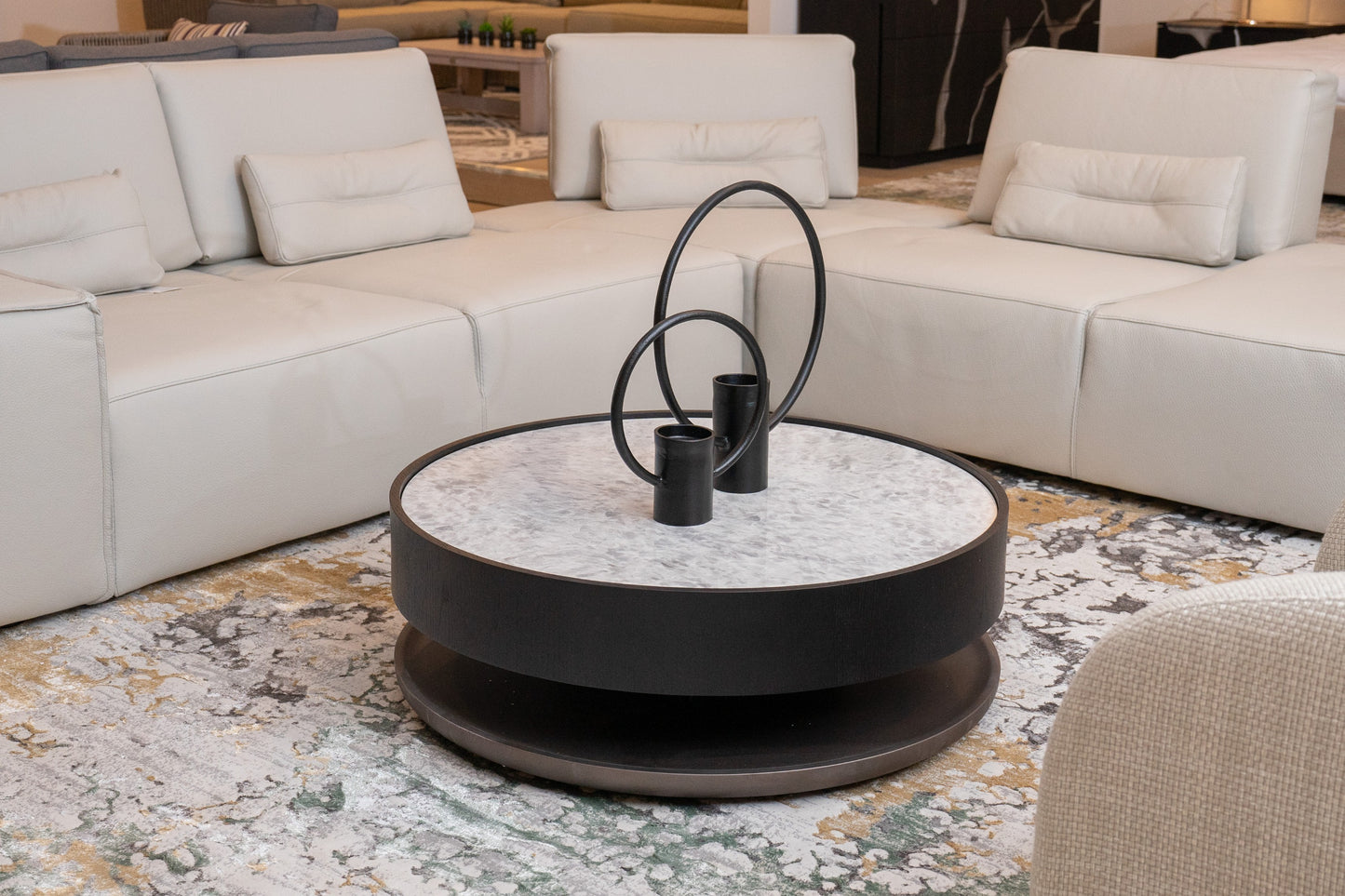 Modrest Miranda Modern Ceramic Black Oak Round Coffee Table