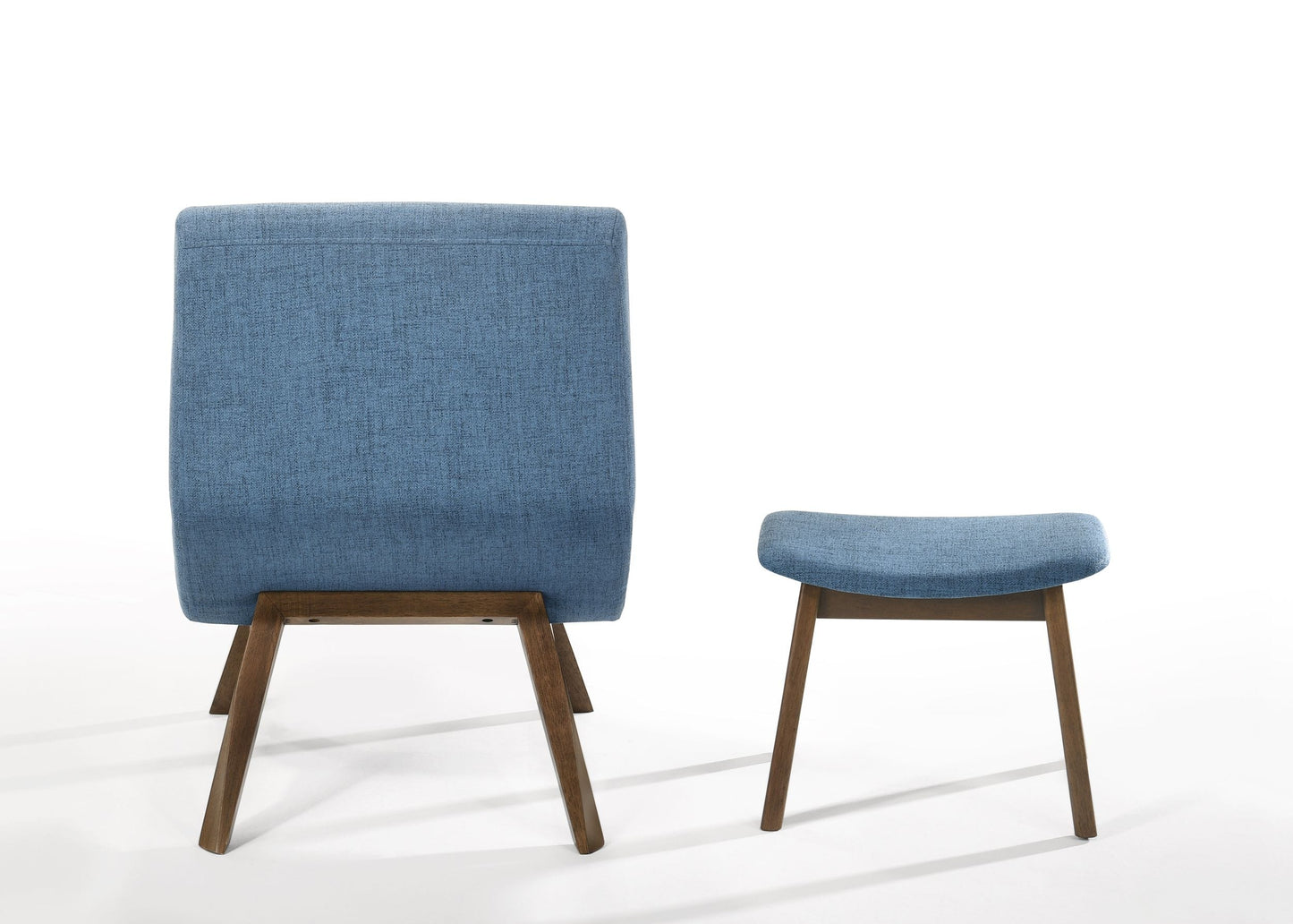 Modrest Whitney Modern Blue and Walnut Accent Chair and Ottoman