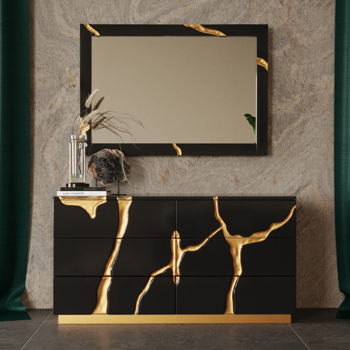 Modrest Aspen Modern Black and Gold Dresser