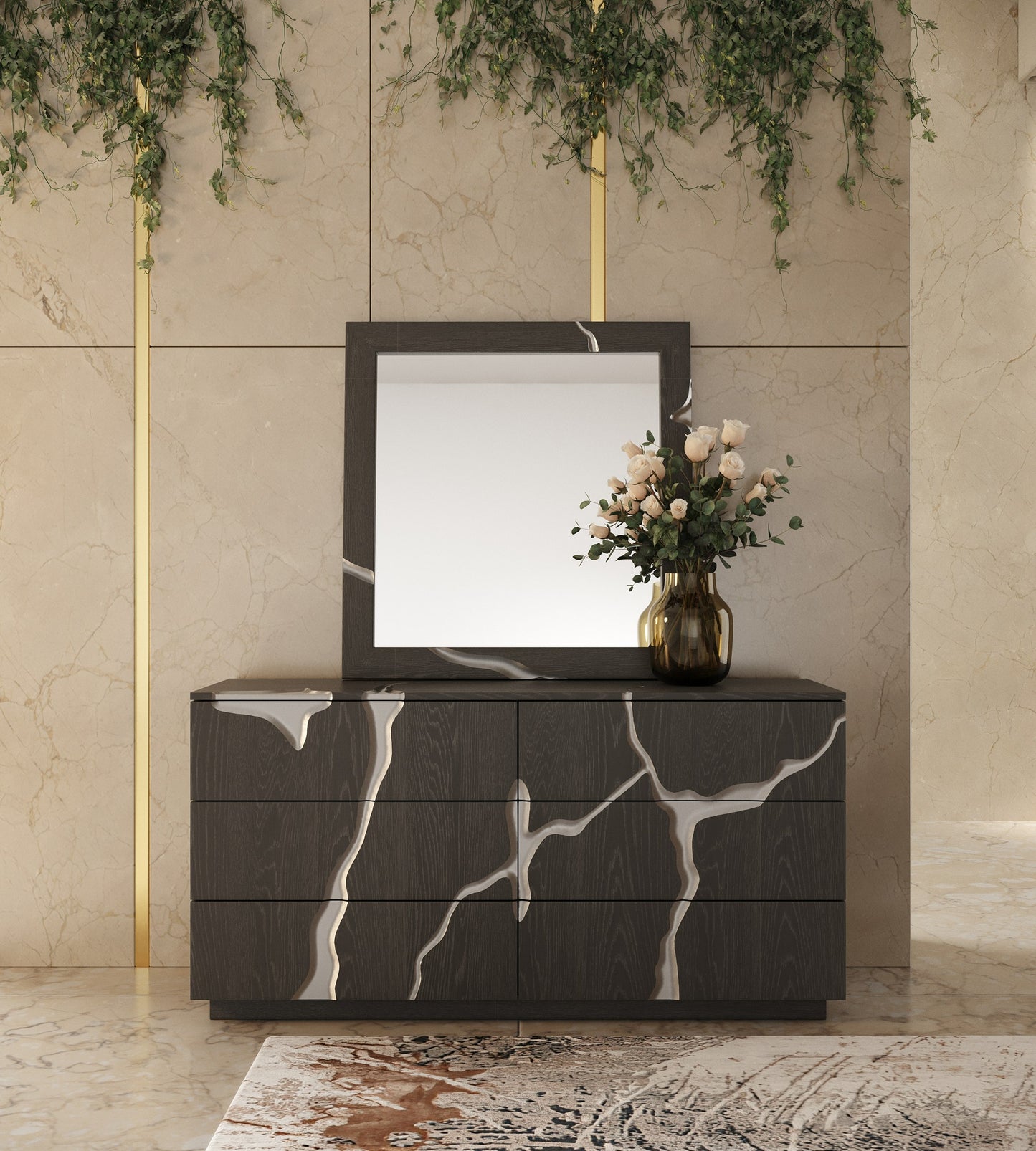 Modrest Aspen Modern Matte Brown Ash and Silver Mirror
